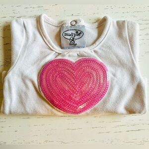 Mud Pie Baby, White and Pink Heart long sleeved Shirt, 0-6mo
